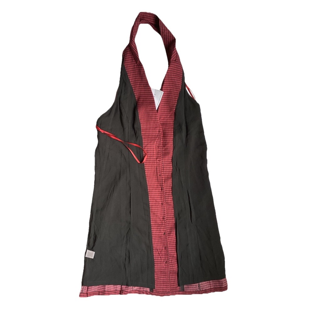 NWT Emory Park Sleeveless V Neck Halter Vest Short Checkered Button Up dress Red - Picture 15 of 16